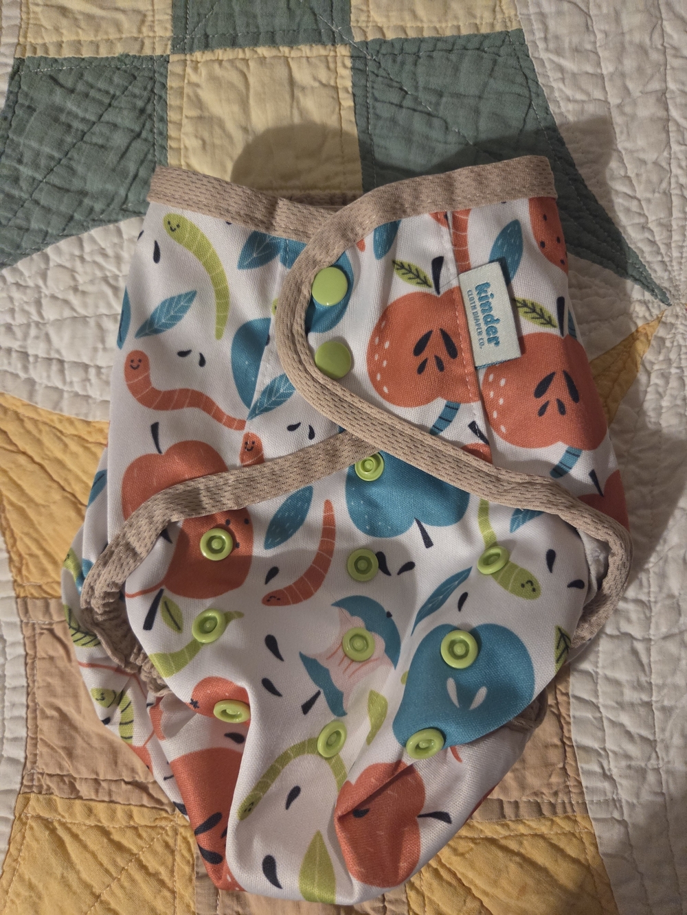 Kinder Cloth Diaper Cover in Multi Color Apple Print Reusable Eco Friendly Baby